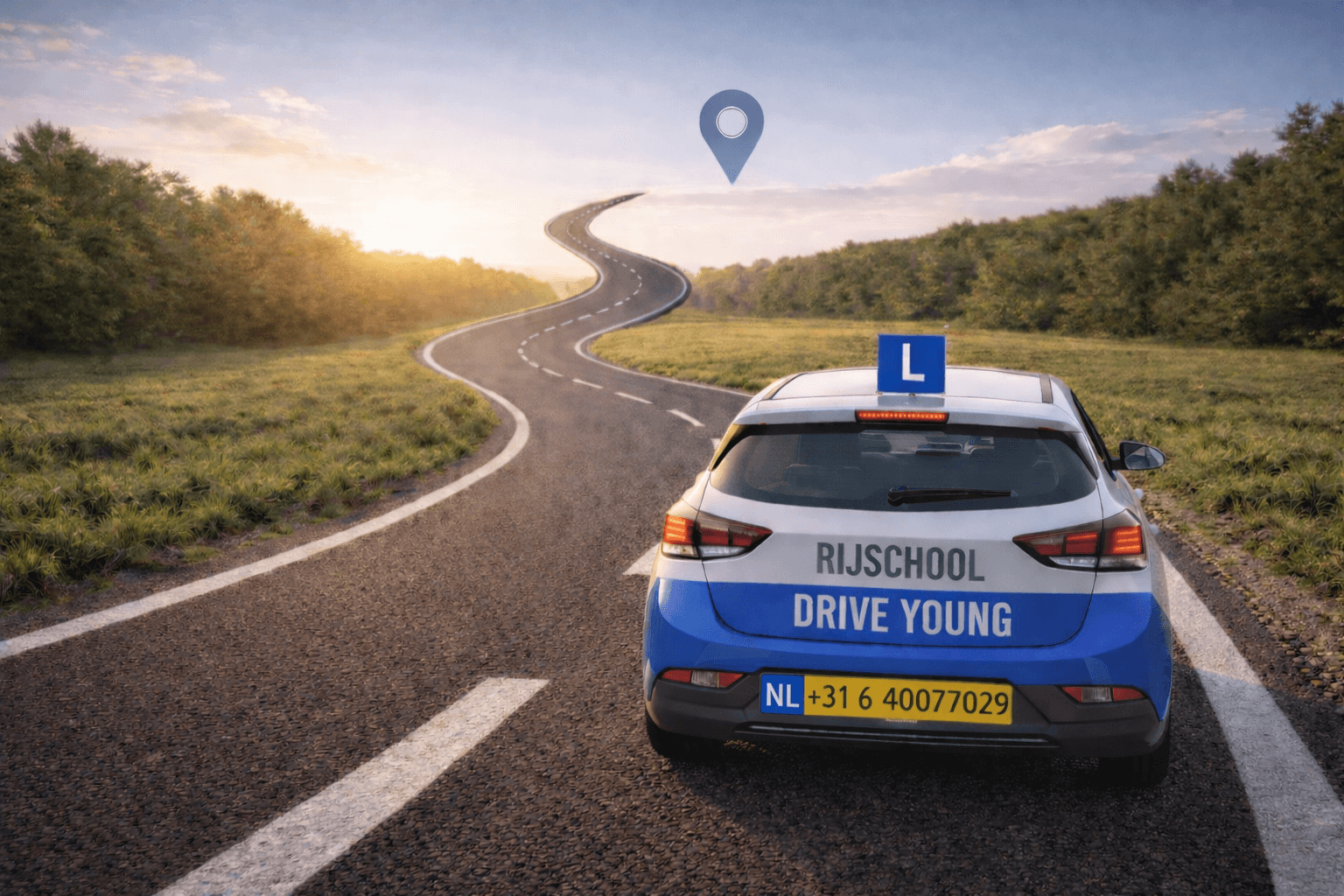 Drive Young rijschool auto op de weg